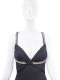 Roberto Cavalli Black Crystal Bias Cut Pleated Gown