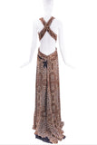 Roberto Cavalli Black and Brown Leopard Print Cut Out Backless Gown