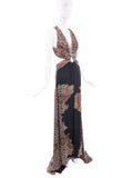 Roberto Cavalli Black and Brown Leopard Print Cut Out Backless Gown