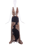 Roberto Cavalli Black and Brown Leopard Print Cut Out Backless Gown