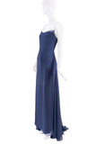 Esteban Cortezar Navy Blue Mesh Slip Dress Gown