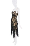 Jean Paul Gaultier Black Nude Sheer Lace Ruched Ruffle Bustier Dress