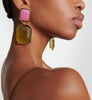 Saint Laurent Pink Lime Green Gold Square Gem Stone Earrings