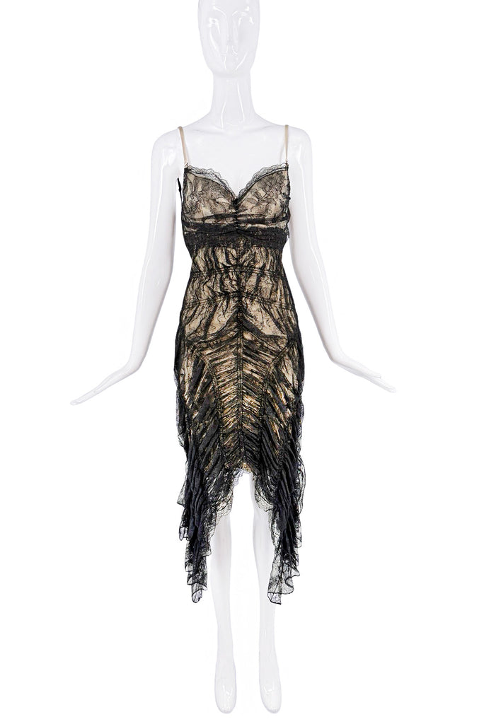 Jean Paul Gaultier Black Nude Sheer Lace Ruched Ruffle Bustier Dress