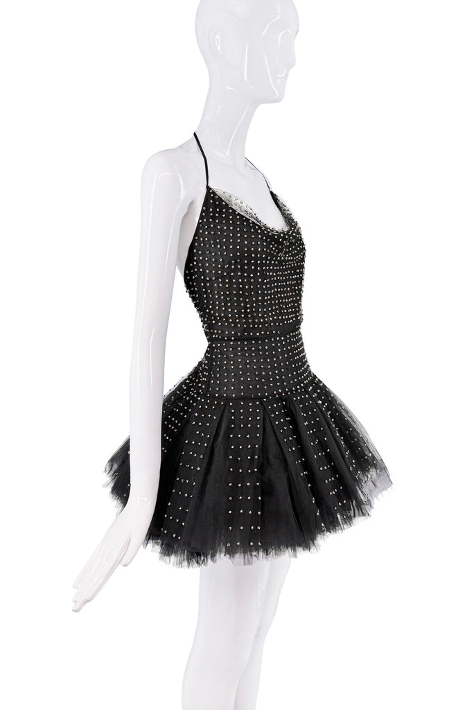 Valentino Black Crystal Embellished Sheer Tulle Tutu Mini Dress