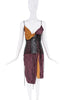 Jean Paul Gaultier Purple Brown Floral Print Sheer Wrap Corset Slip Dress