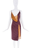 Jean Paul Gaultier Purple Brown Floral Print Sheer Wrap Corset Slip Dress