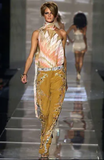 Roberto Cavalli Pink Orange Rose Creme Diamond Print Asymmetric Wrap Neck Body Suit Top