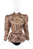 Oleg Cassini Gold Geometric Lurex Print Peplum Jacket