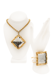 Blumarine Gold Embellished XL Crystal Square Pendant Chain Necklace