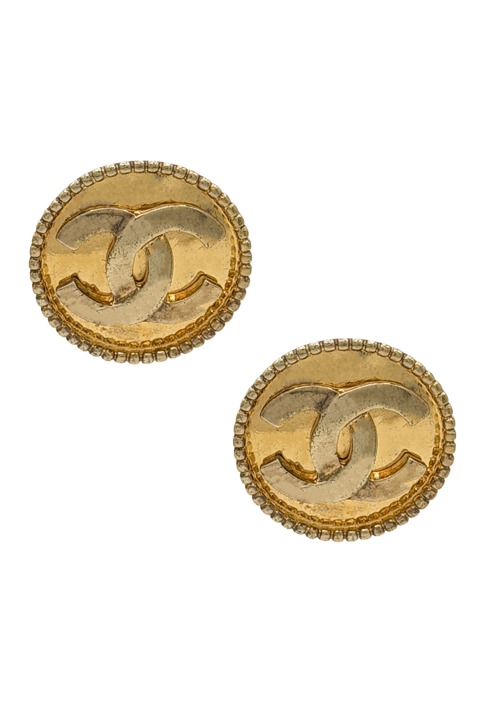 Chanel Gold Logo Embellished Round Stud Earrings