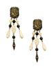 Jean Paul Gaultier Bronze Howlite Onyx Bead Resin Logo Drop Earrings