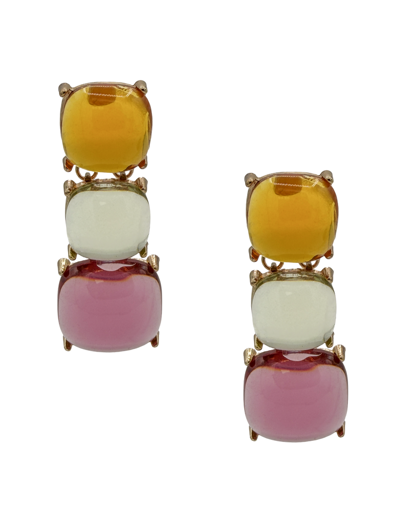 Vintage Orange Green Pink Glass Ball Link Drop Earrings