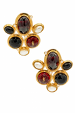Saint Laurent Gold B lack Red Resin Pearl Cluster Logo Earrings