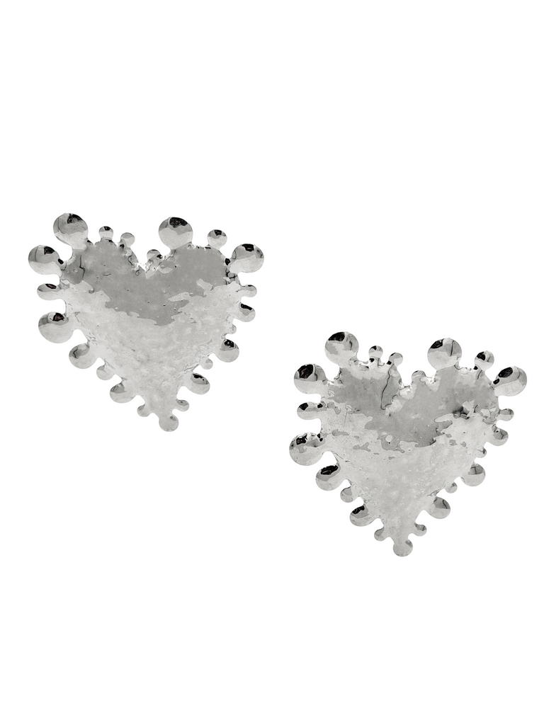 Vintage Silver Textured Bubble Heart Oversized Stud Earrings