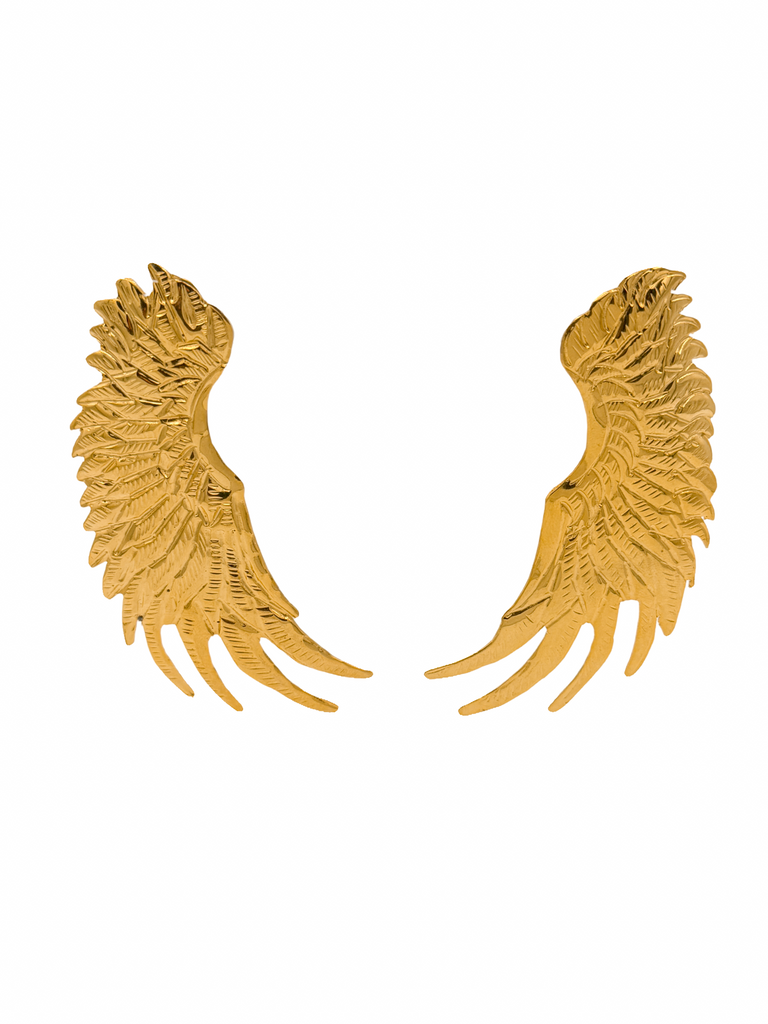 Vintage Gold Wings Oversized Stud Earrings