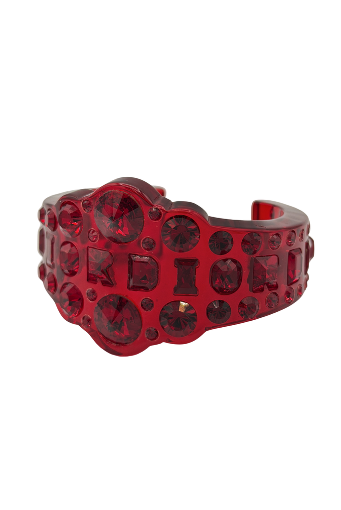 Christian Dior x Galliano Red Lucite Gemstone Logo Cuff Bracelet
