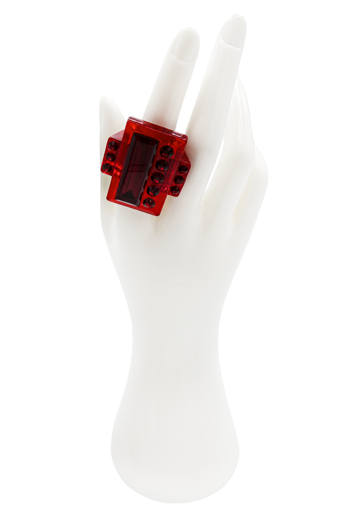 Christian Dior x Galliano Red Lucite Gemstone Rectangular Cocktail Ring SS2004