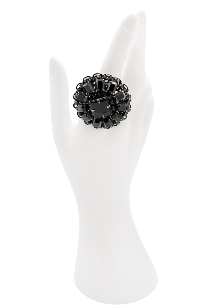 Erickson Beamon Black Crystal Flower Cocktail Ring