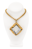 Blumarine Gold Embellished XL Crystal Square Pendant Chain Necklace
