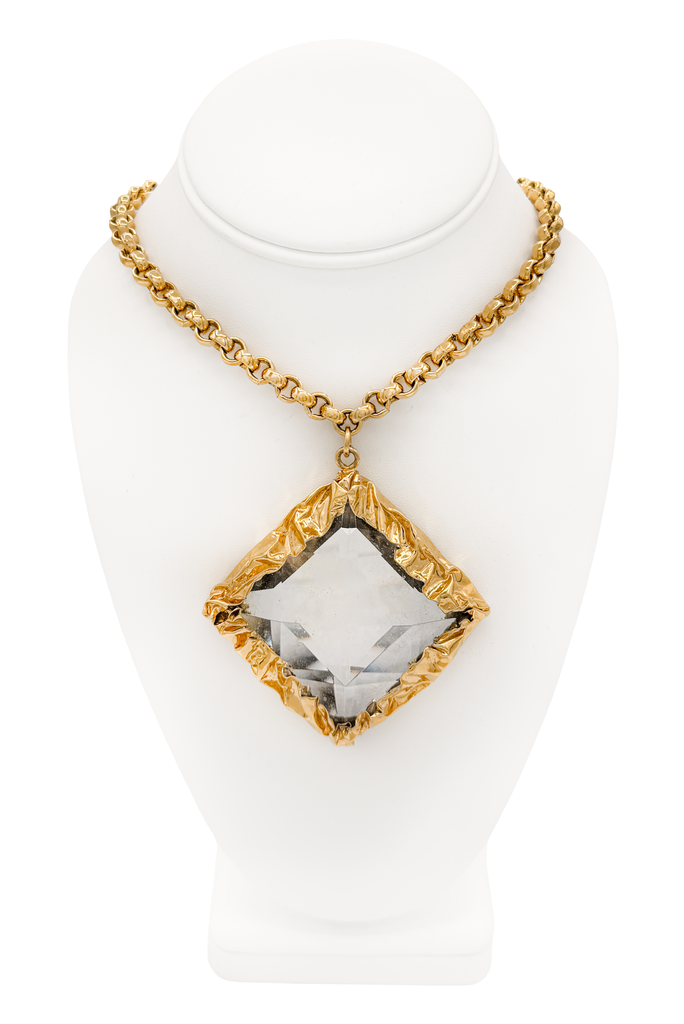 Blumarine Gold Embellished XL Crystal Square Pendant Chain Necklace