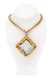 Blumarine Gold Embellished XL Crystal Square Pendant Chain Necklace