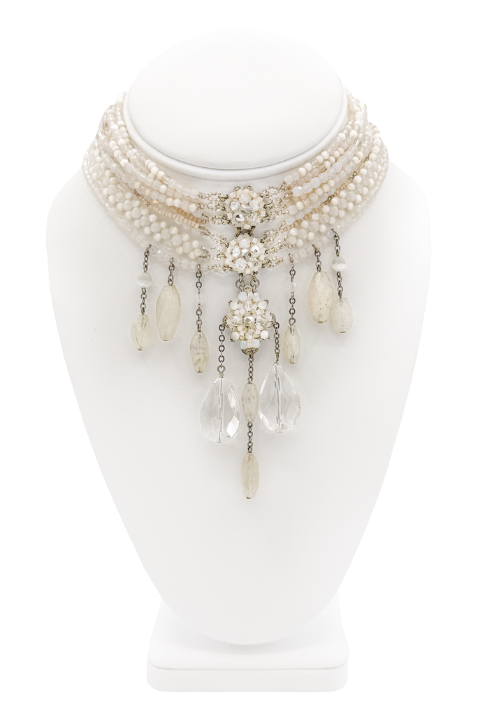 Erickson Beamon Silver White Beaded Maasai Choker Necklace