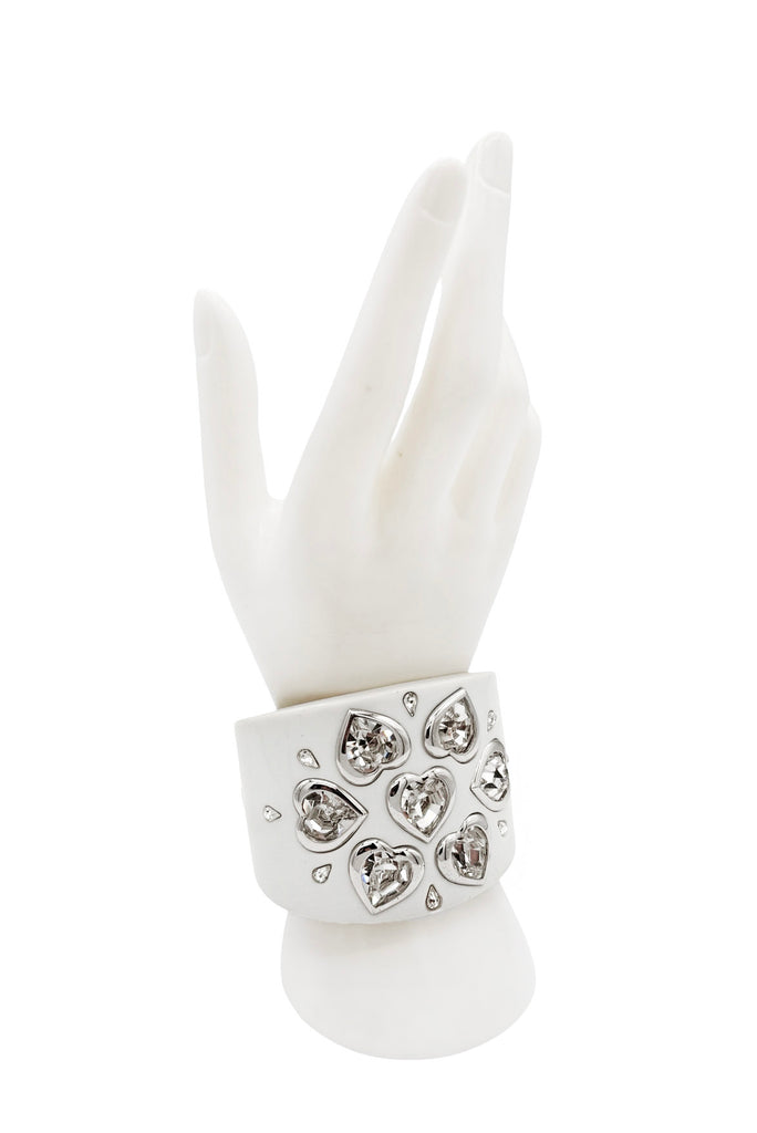 Christian Dior White Silver Heart Crystal Cuff Bracelet