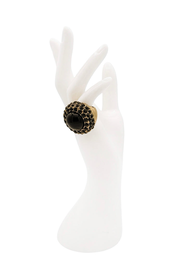 Vintage Gold Black Semi Precious Stones Cluster Cocktail Ring