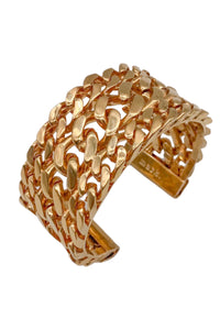 Vintage Gold Triple Wide Curb Chain Bracelet Cuff