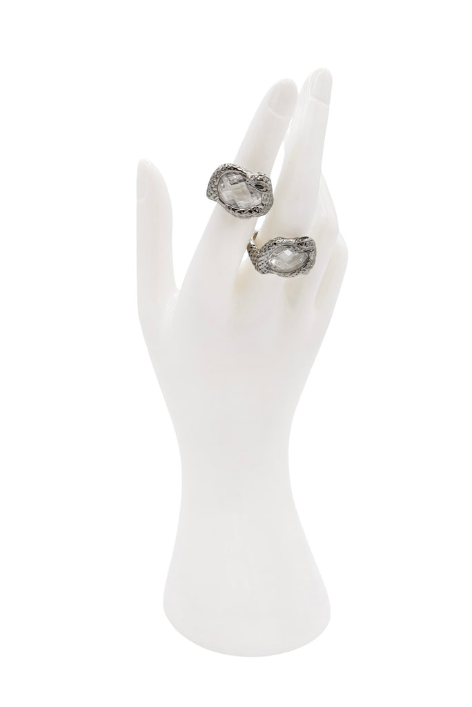 Roberto Cavalli Silver Crystal Rhinestone Snake Ouroboros Ring