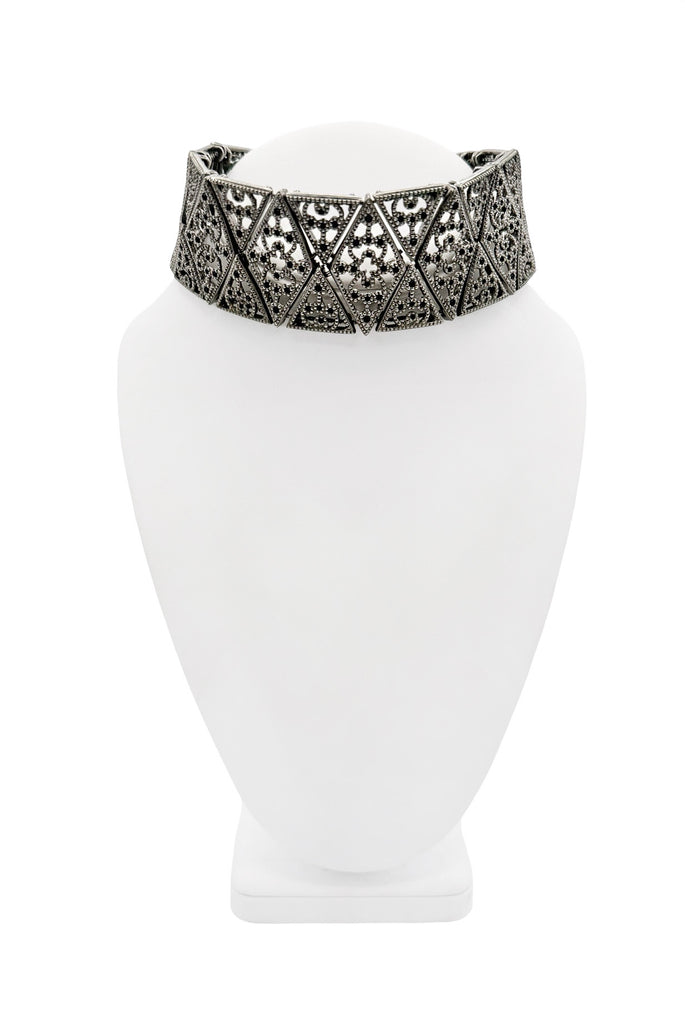 Christian Dior x Galliano Blackened Silver Crystal Embellished Choker Necklace Runway 1998