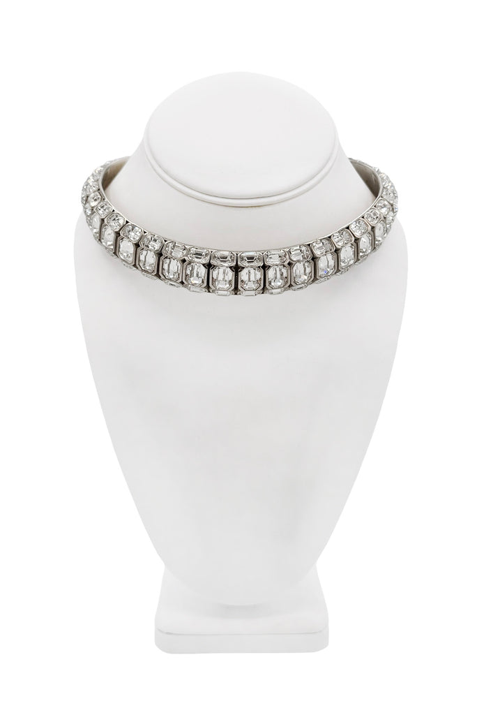 Alexander McQueen Silver Crystal Rhinestone Collar Necklace