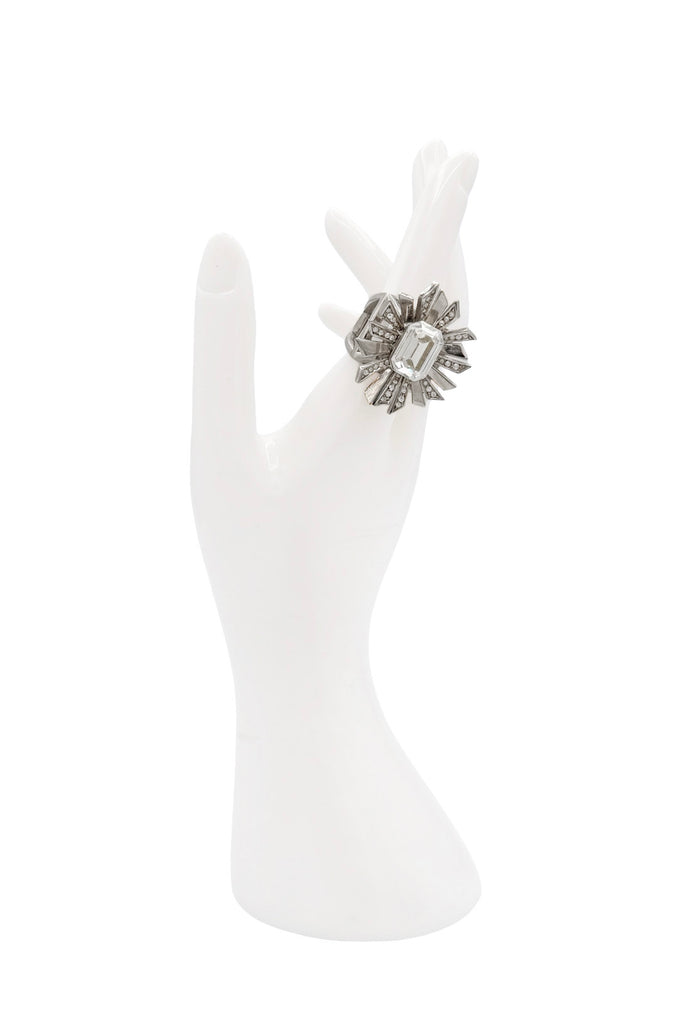 Roberto Cavalli Silver Gemstone Crystal Geometric Flair Statement Ring