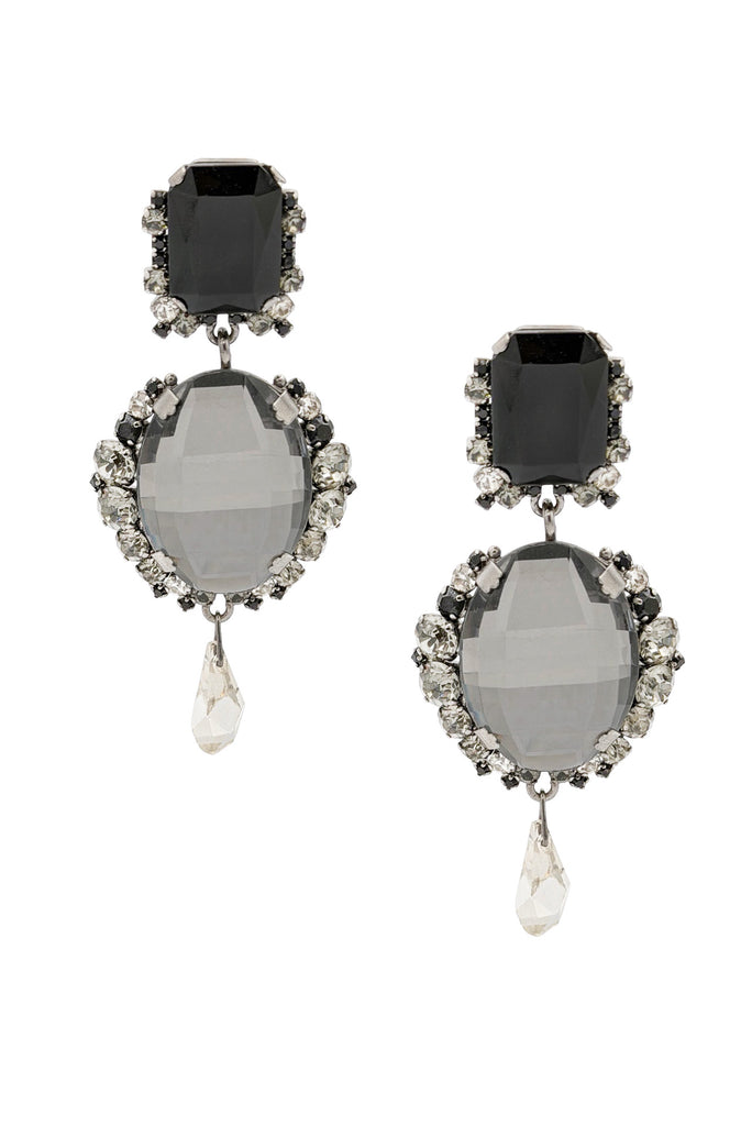 Christian Dior X Galliano Silver Black Crystal Gemstone Embellished Drop Earrings FW2007