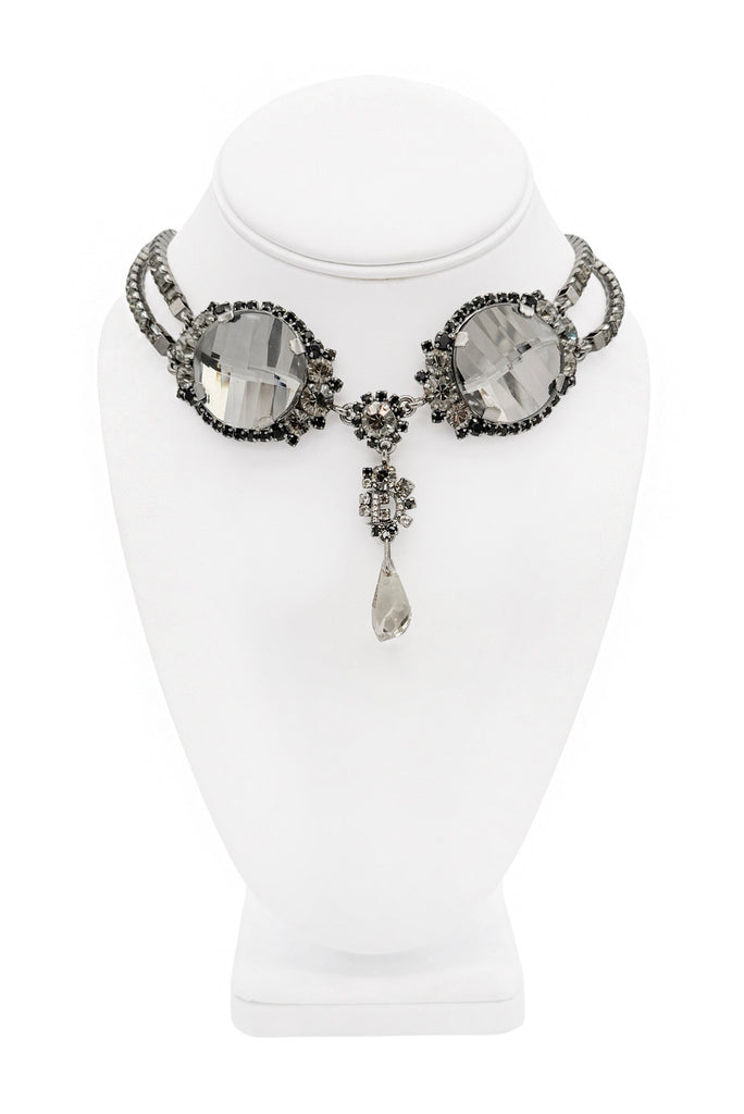 Christian Dior Silver Crystal Rhinestone Embellished Logo Collar Necklace FW2007