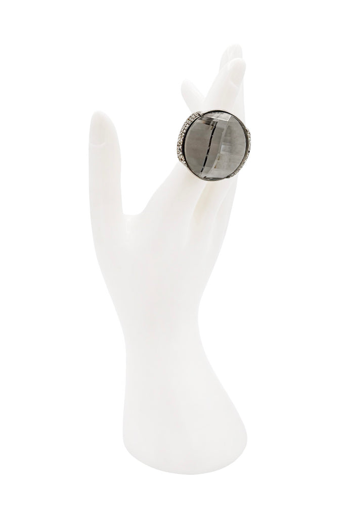 Christian Dior x Galliano Silver Crystal Rhinestone Round Cocktail Ring FW2007