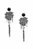 Christian Dior Black Gemstone Logo Embellished Fringe Drop Earrings