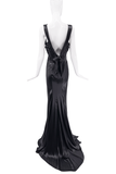 Roberto Cavalli Black Open Back Bow Draped Cascading Tail Dress Gown