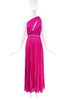 Roberto Cavalli Pink Pleated One Shoulder Beaded Belt Cut Out Gown