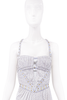 Versace Grey Silver Crystal Embellished Studded Harness Corset Slit Dress Gown 2011 Runway