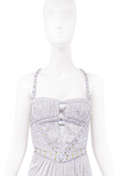 Versace Grey Silver Crystal Embellished Studded Harness Corset Slit Dress Gown 2011 Runway