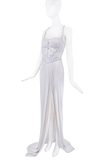 Versace Grey Silver Crystal Embellished Studded Harness Corset Slit Dress Gown 2011 Runway