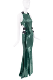 Alexandre Vauthier Green Sequin Cut Out Bias Cut Dress Gown