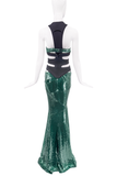 Alexandre Vauthier Green Sequin Cut Out Bias Cut Dress Gown