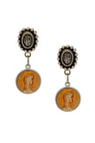 Jean Paul Gaultier Silver Orange Cameo Coin Embellished Logo 90s Runway Drop Earrings