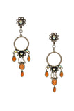 Jean Paul Gaultier Silver Iridescent Crystal Orange Cameo Mother Mary Flower 90s Runway Chandelier Earrings