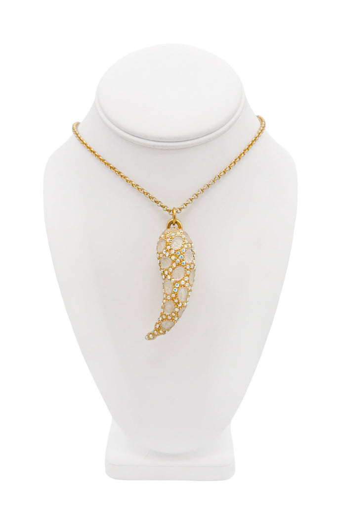 Roberto Cavalli Gold Gemstone Pavé Crystal Embellished Claw Pendant Chain Necklace