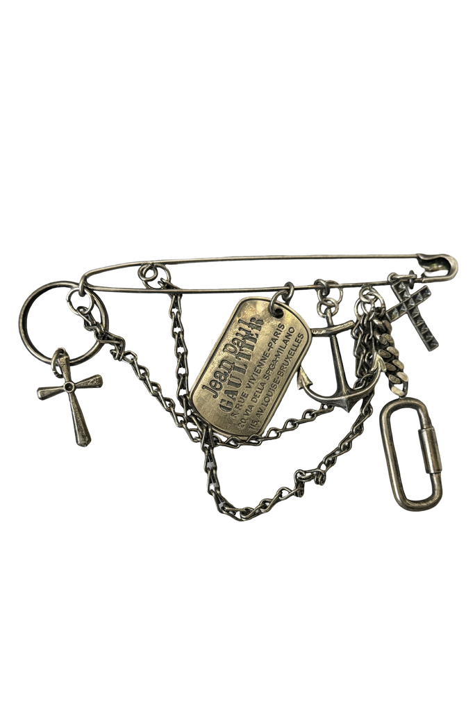 Jean Paul Gaultier Bronze Anchor Logo Dogtag Cross Charm Pin Broach