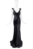 Roberto Cavalli Black Open Back Bow Draped Cascading Tail Dress Gown